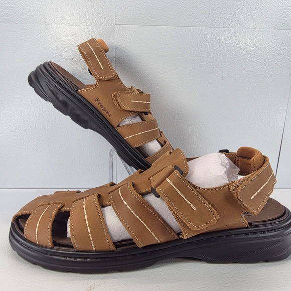 Propet‎ Men's Hunter MSO043L Tan Leather Fisherman Sandals Size 11 Wide